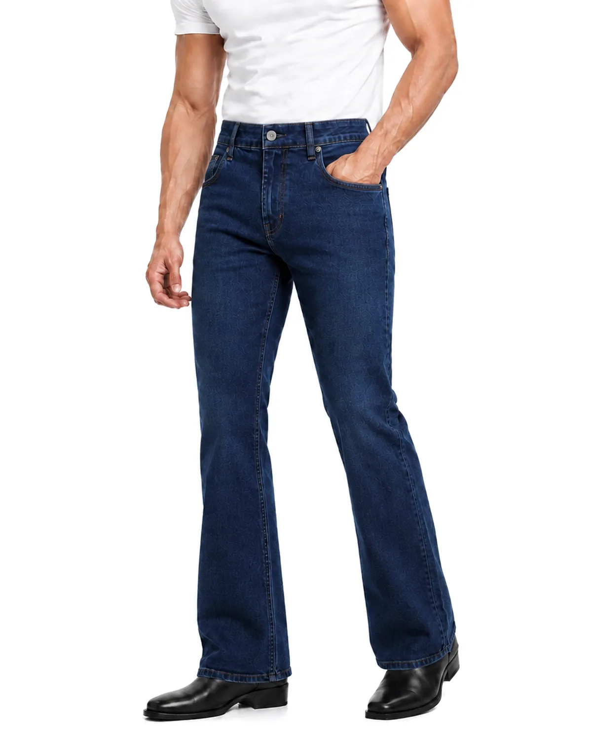DENVOX Break Dark Blue Bootcut Jeans for Men - High Rise, Regular Length