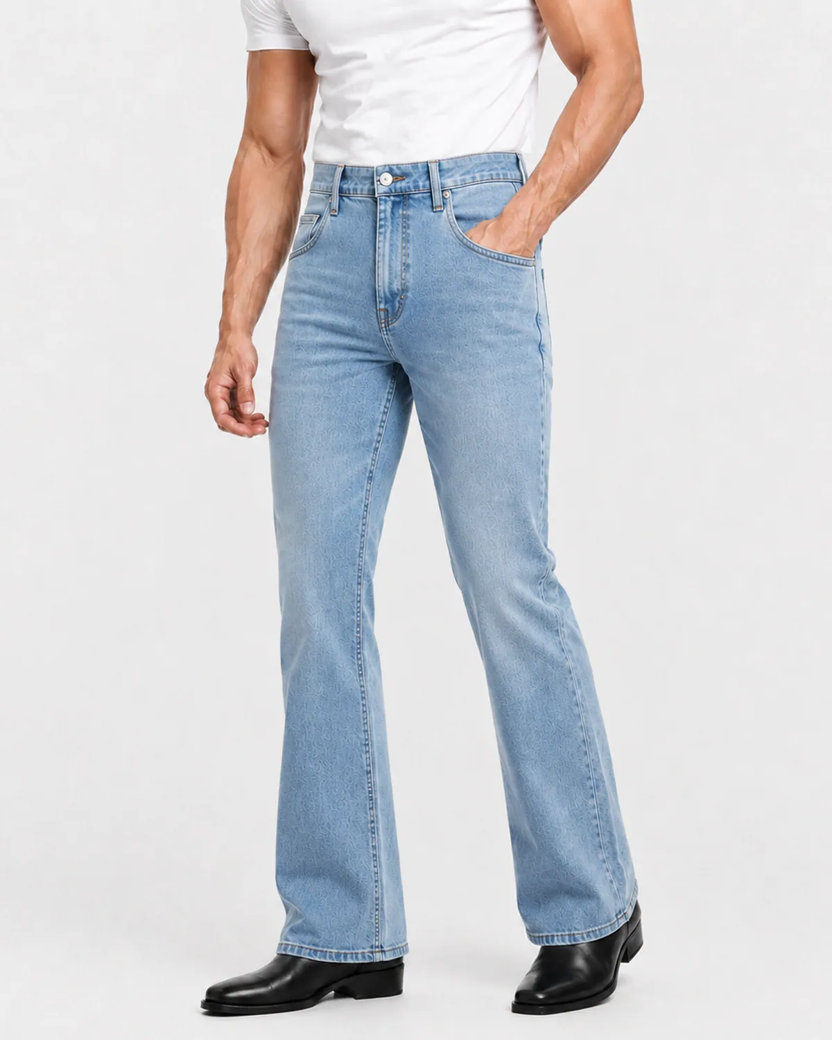 DENVOX Break Light Blue Bootcut Jeans for Men - High Rise, Regular Length