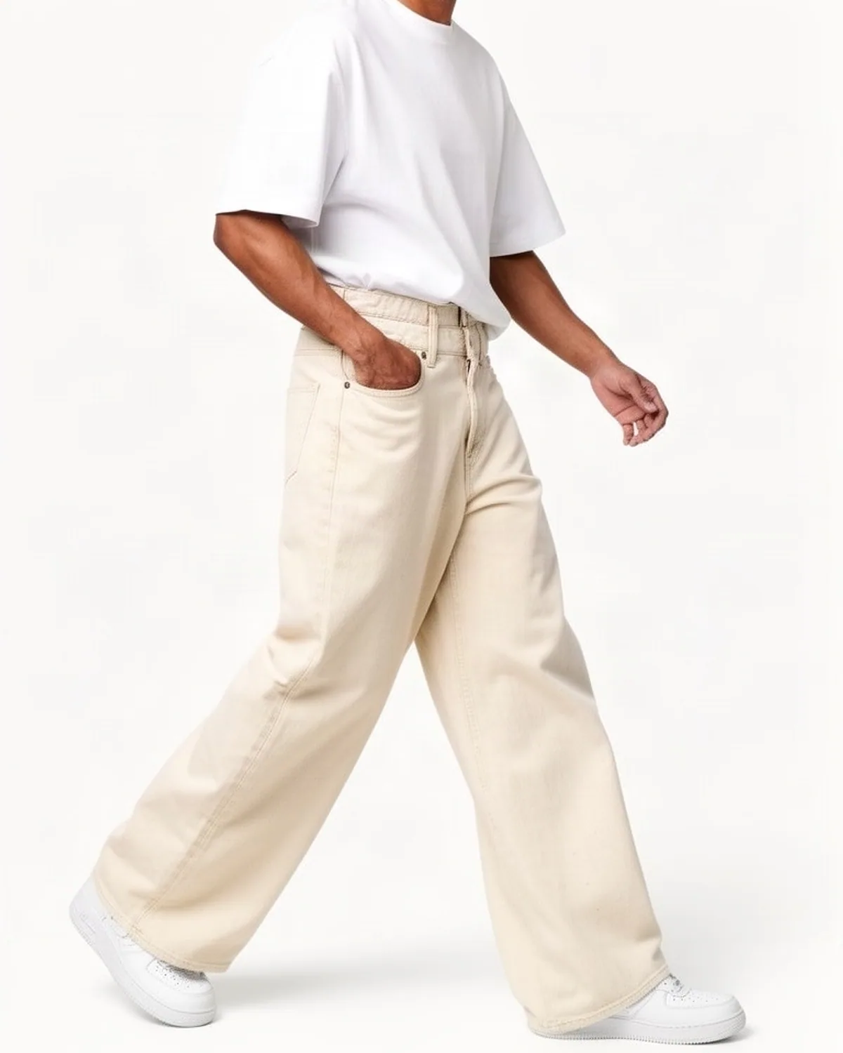 DENVOX Shift Ecru Baggy Jeans for Men - High Rise, Regular Length