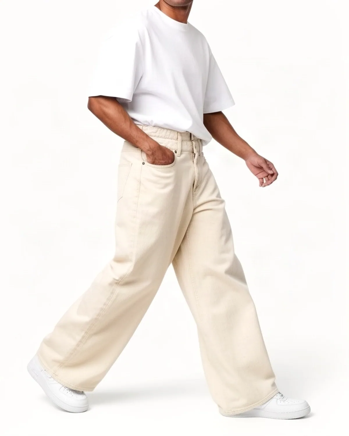 DENVOX Wide Signal Ecru Wide Leg Jeans for Men - High Rise, Regular Length