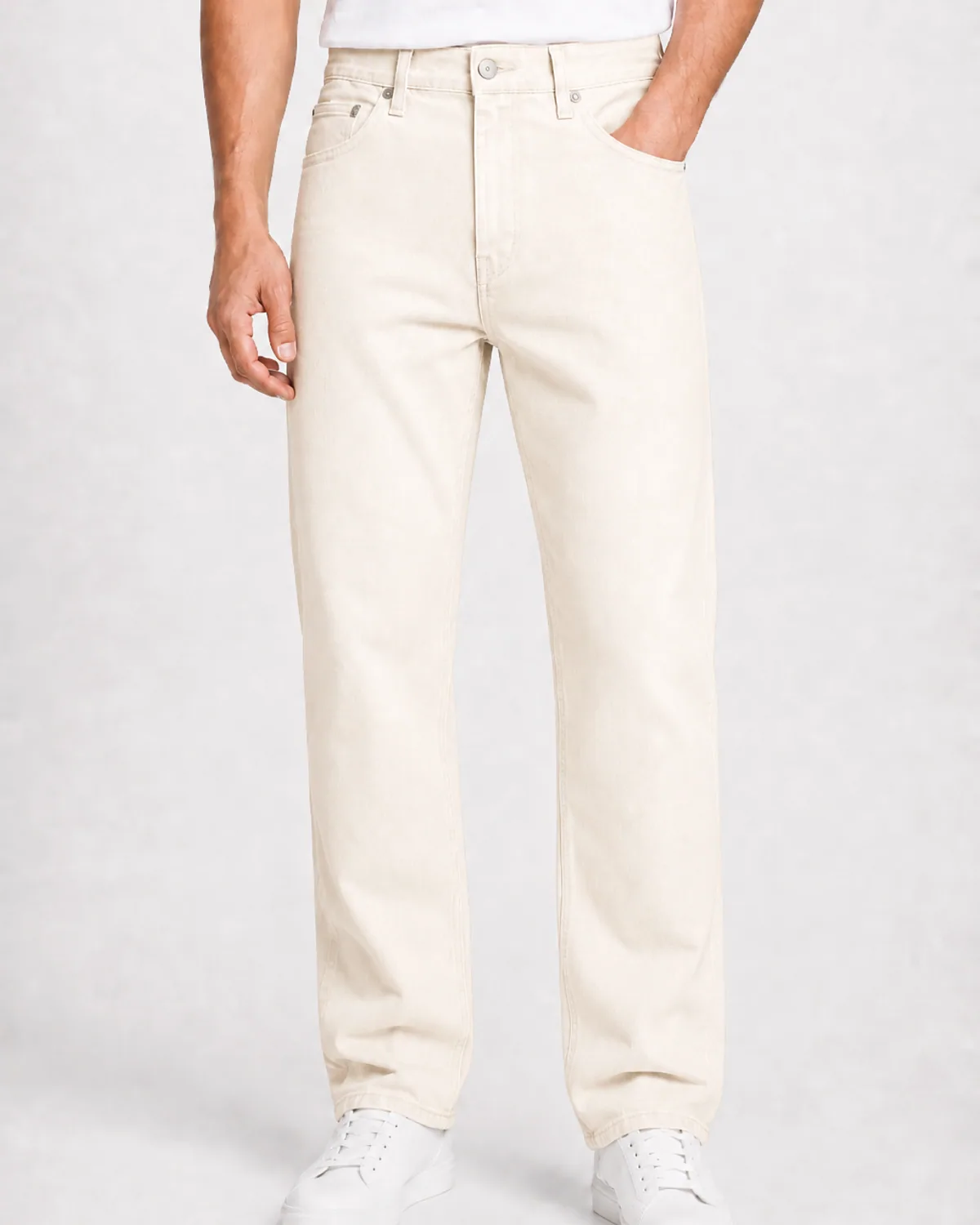 DENVOX Softline Ecru Relaxed Fit Jeans for Men - High Rise, Regular Length