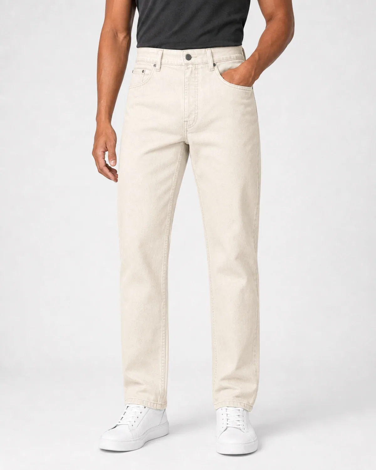 DENVOX Axis Ecru Straight Fit Jeans for Men - High Rise, Regular Length