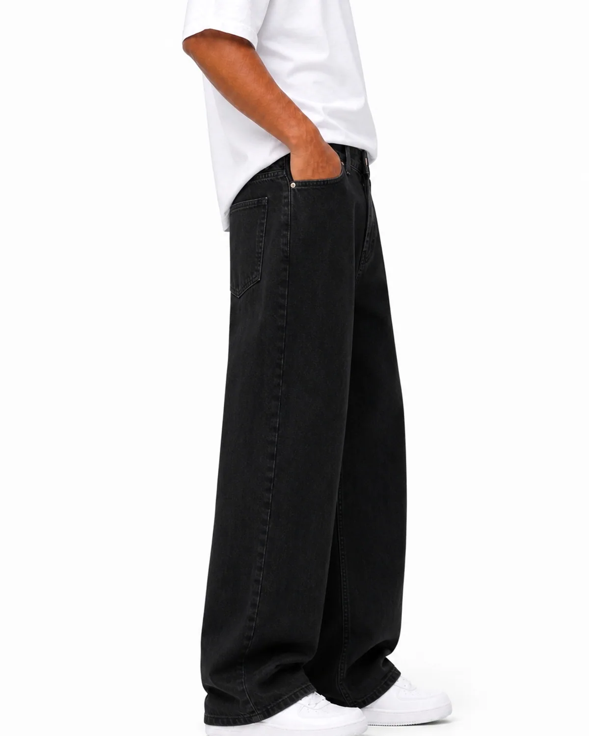DENVOX Shift Black Baggy Jeans for Men - Low Rise, Regular Length