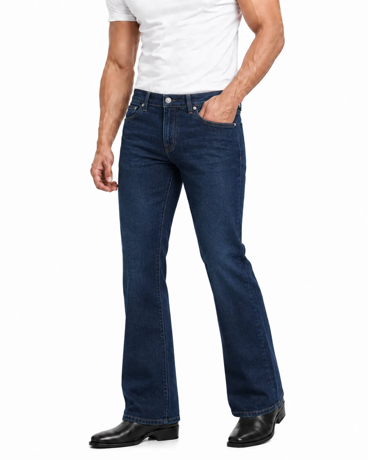 DENVOX Break Dark Blue Bootcut Jeans for Men - Low Rise, Regular Length
