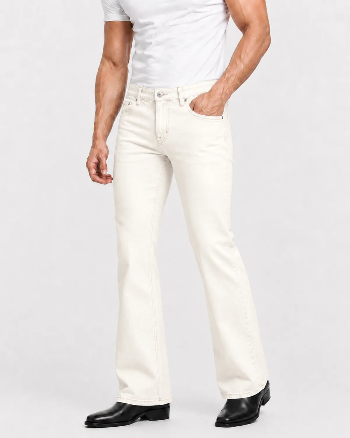 DENVOX Break Ecru Bootcut Jeans for Men - Low Rise, Regular Length