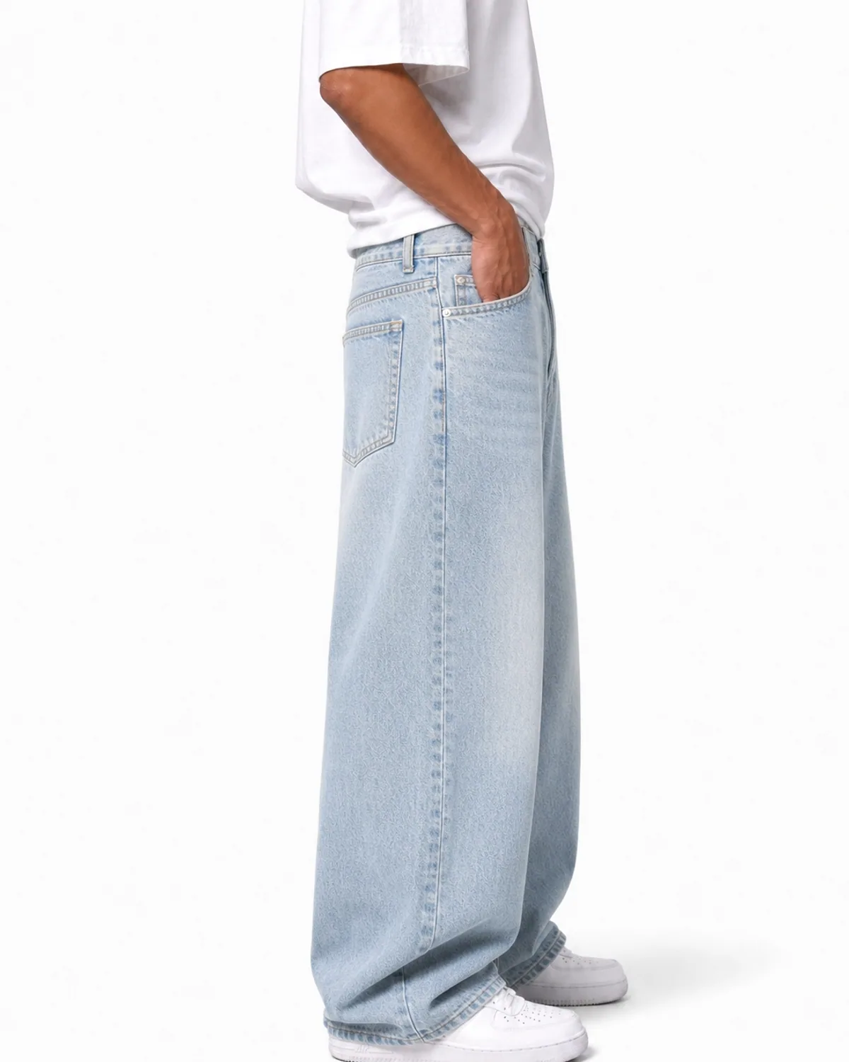 DENVOX Shift Light Blue Baggy Jeans for Men - Low Rise, Regular Length