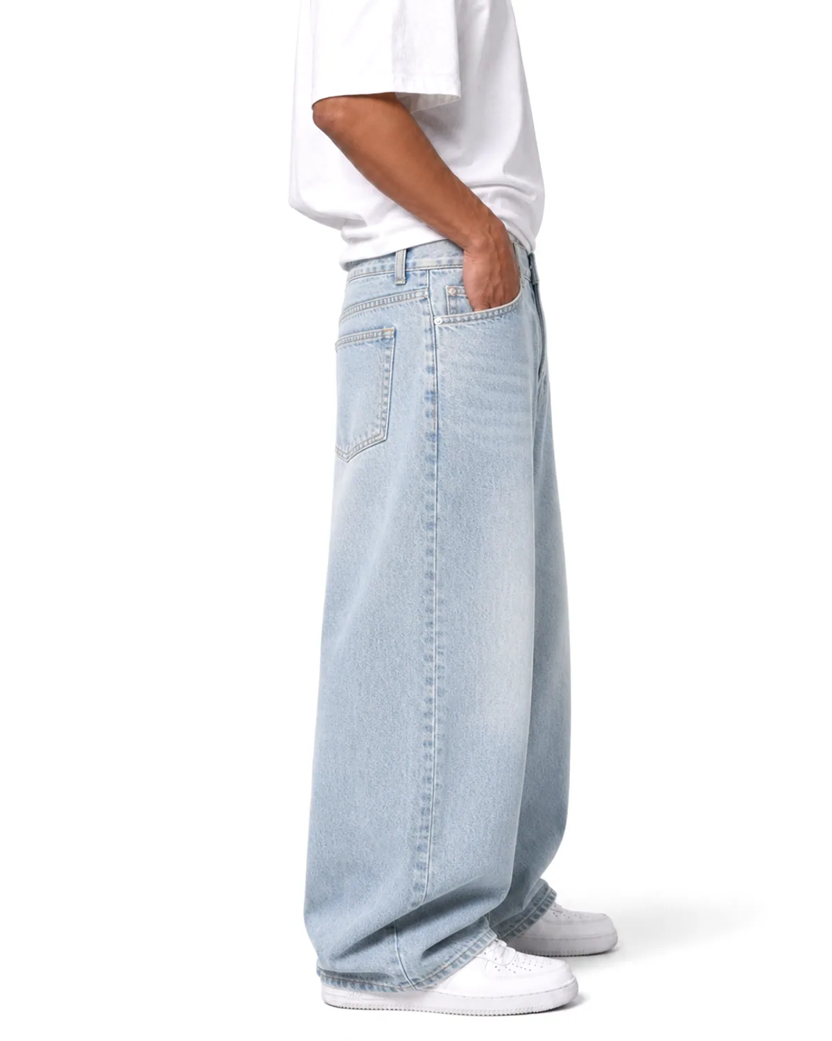 DENVOX Wide Signal Light Blue Wide Leg Jeans for Men - Low Rise, Regular Length