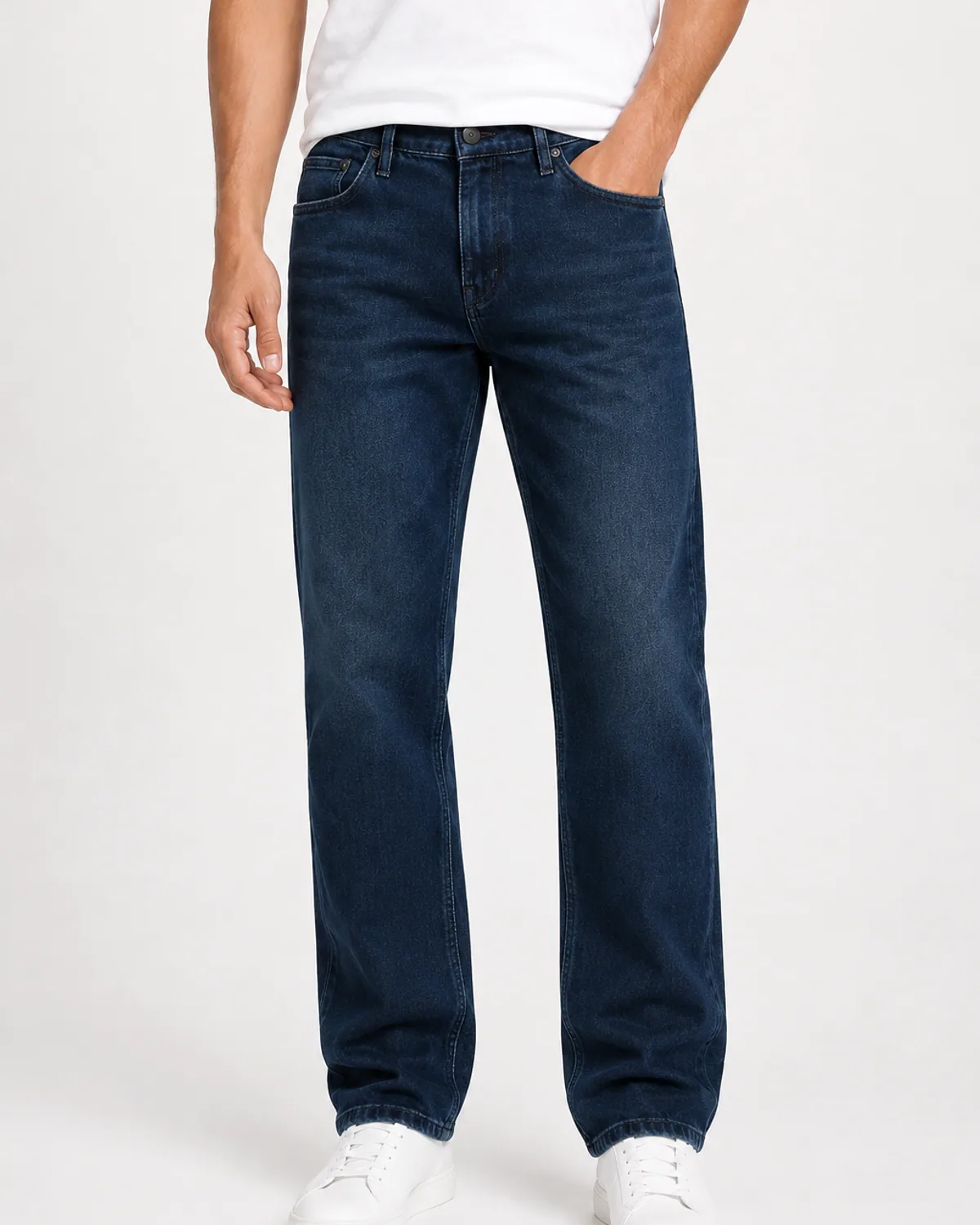 DENVOX Softline Dark Blue Relaxed Fit Jeans for Men - Low Rise, Regular Length