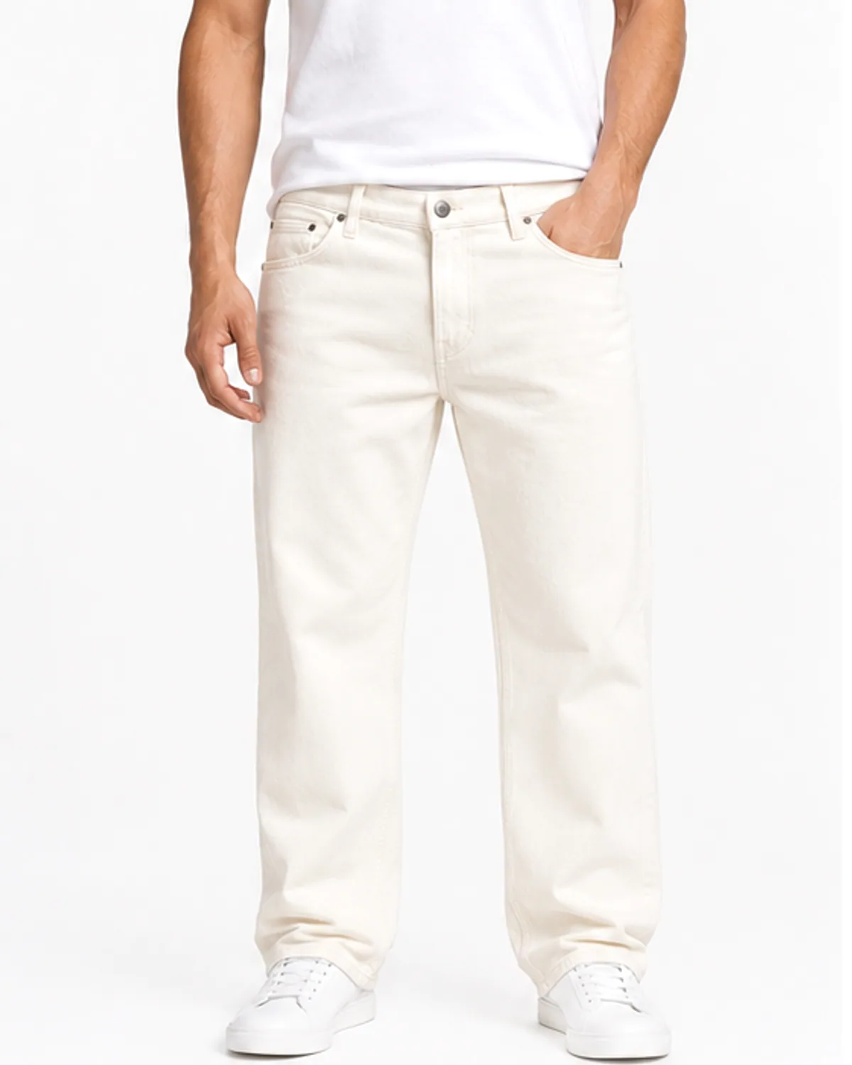 DENVOX Softline Ecru Relaxed Fit Jeans for Men - Low Rise, Regular Length