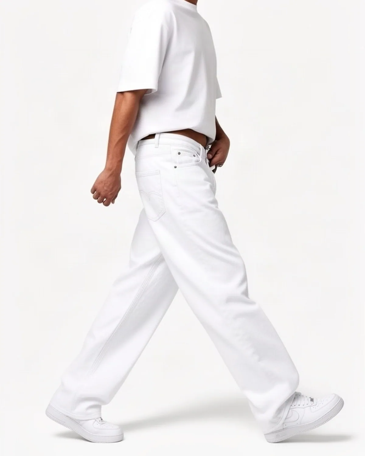 DENVOX Shift White Baggy Jeans for Men - Low Rise, Regular Length