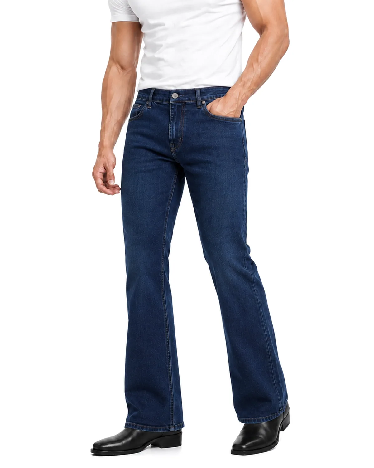 DENVOX Break Dark Blue Bootcut Jeans for Men - Mid Rise, Regular Length