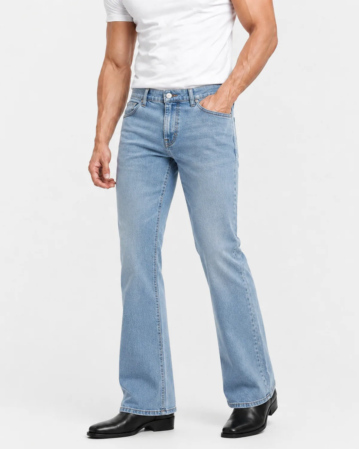 DENVOX Break Light Blue Bootcut Jeans for Men - Mid Rise, Regular Length