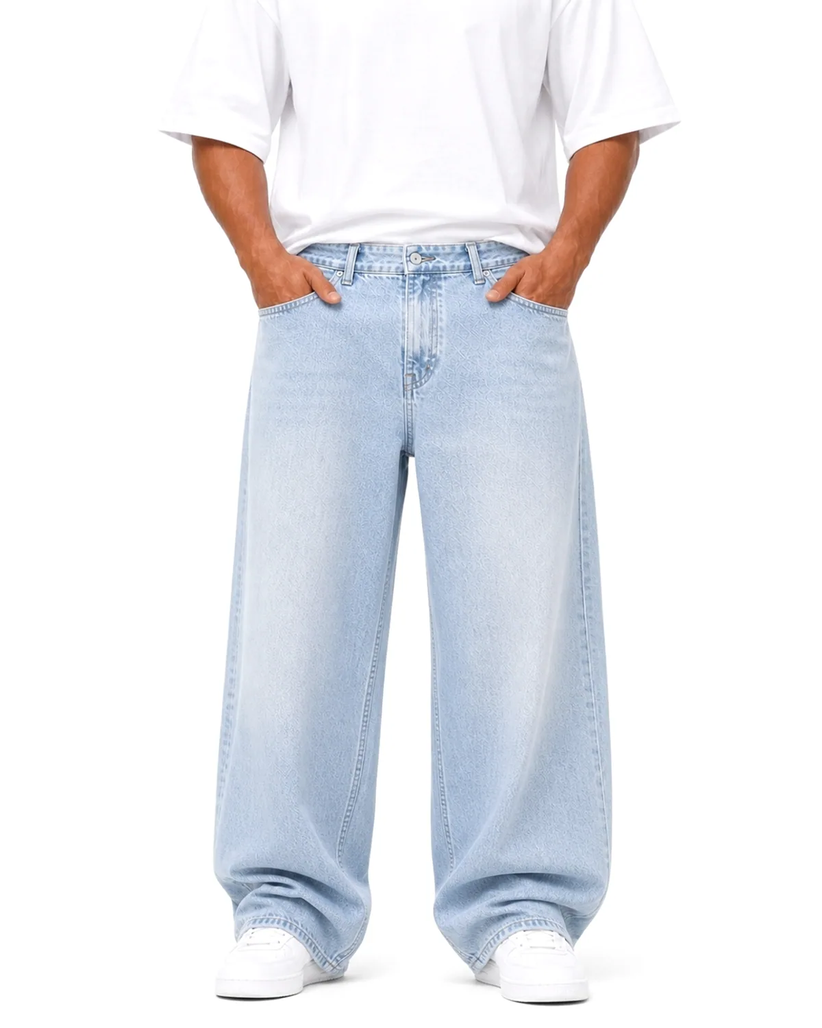DENVOX Wide Signal Light Blue Wide Leg Jeans for Men - Mid Rise, Regular Length