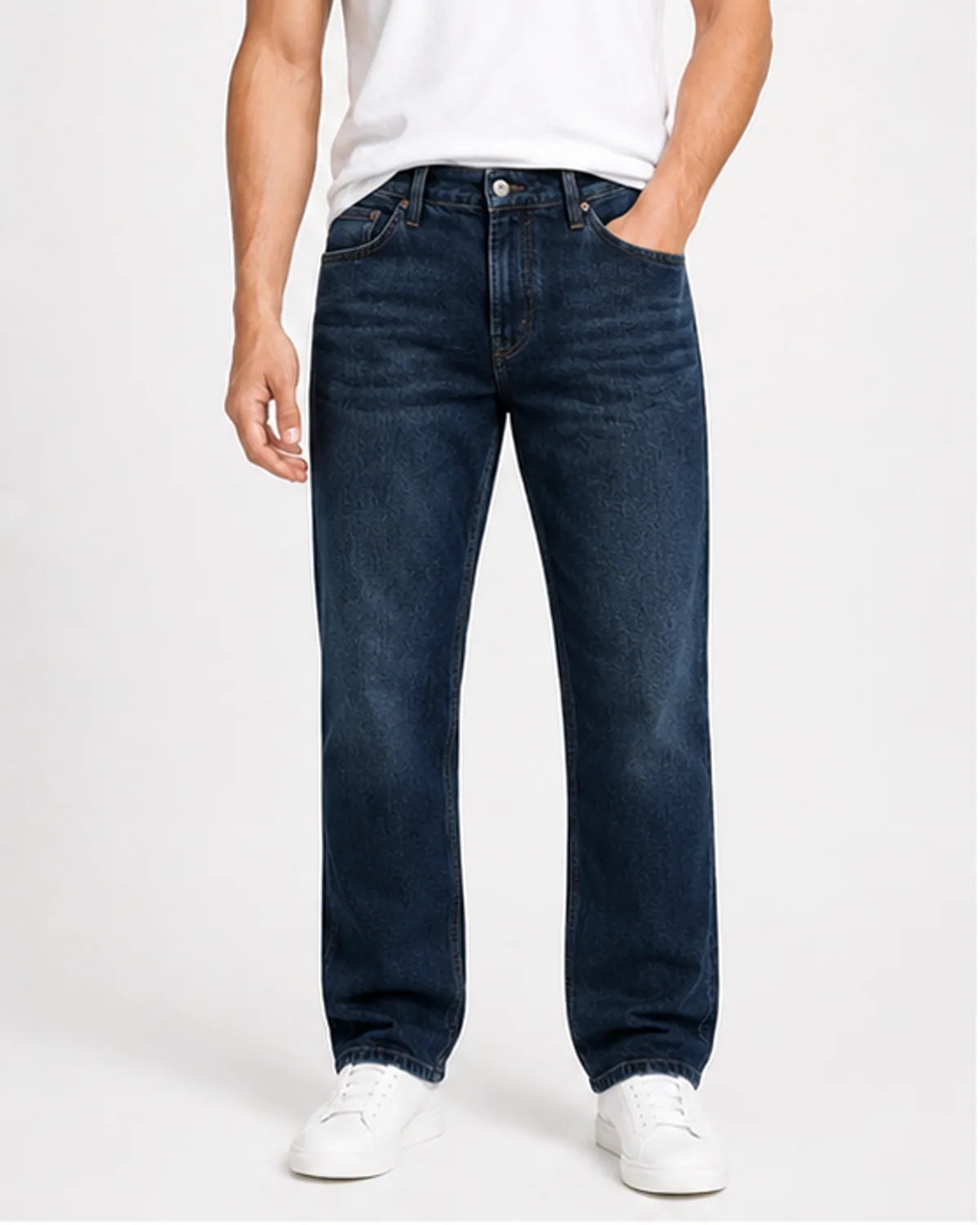 DENVOX Softline Dark Blue Relaxed Fit Jeans for Men - Mid Rise, Regular Length