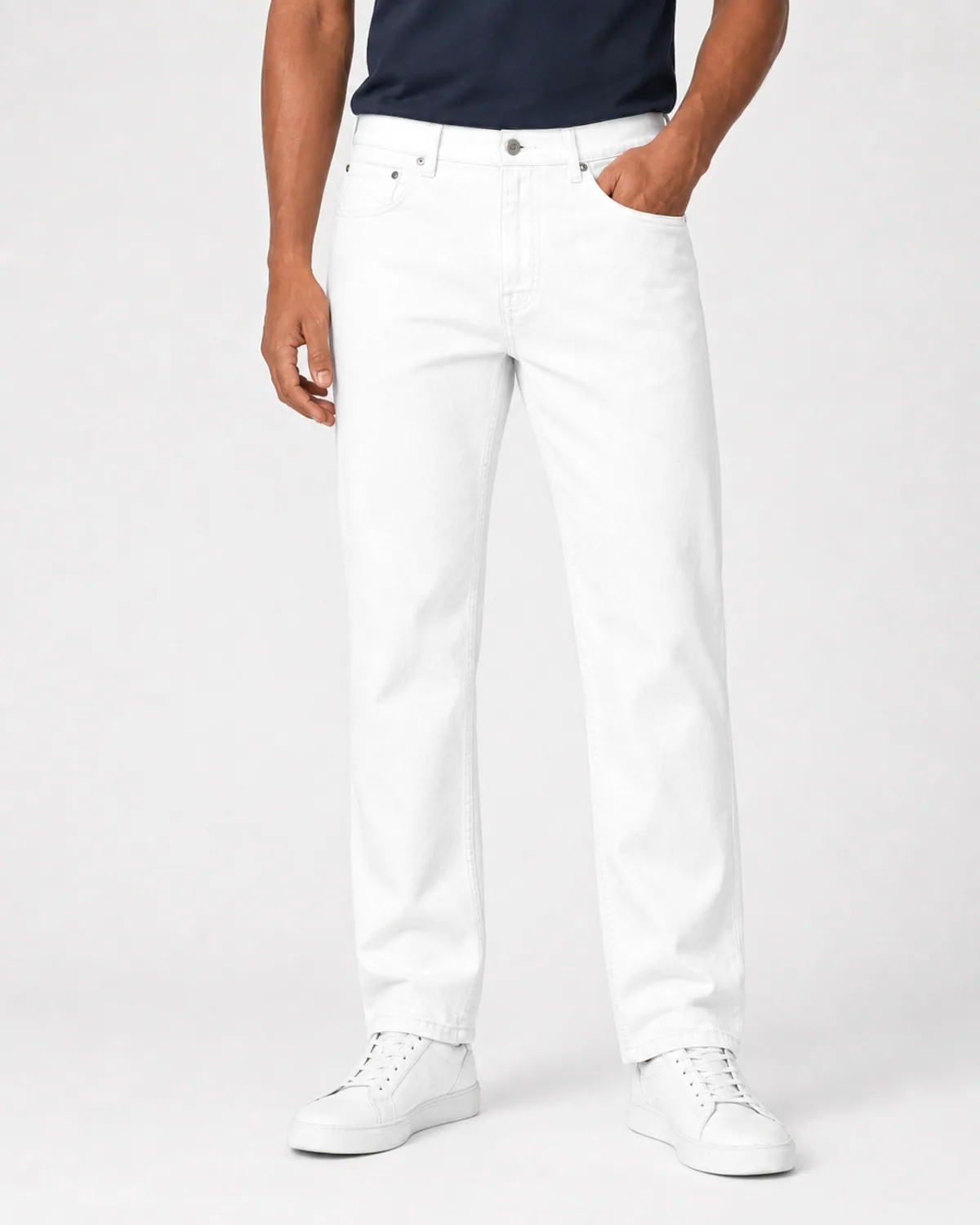 DENVOX Axis White Straight Fit Jeans for Men - Mid Rise, Regular Length