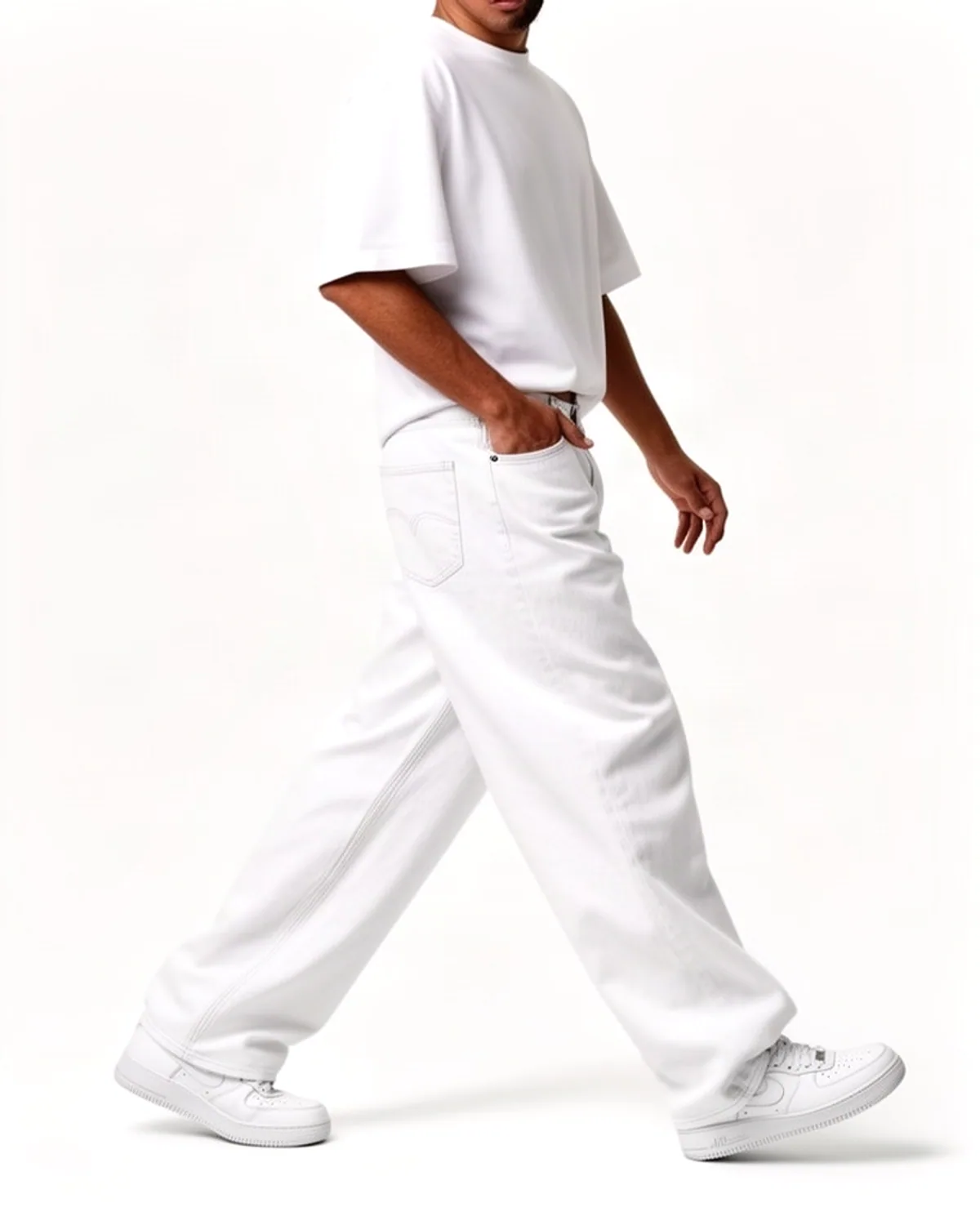 DENVOX Wide Signal White Wide Leg Jeans for Men - Mid Rise, Regular Length