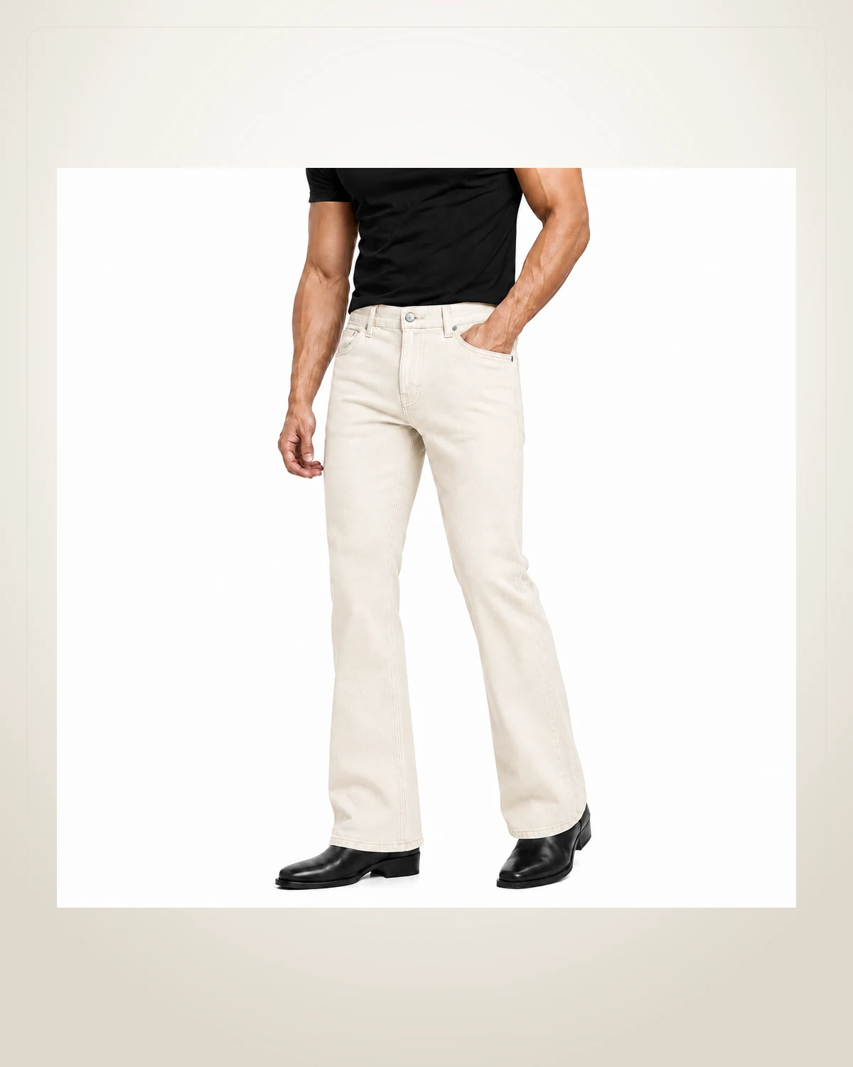 DENVOX Sandline Ecru Bootcut Jeans for Men - Mid Rise, Regular Length