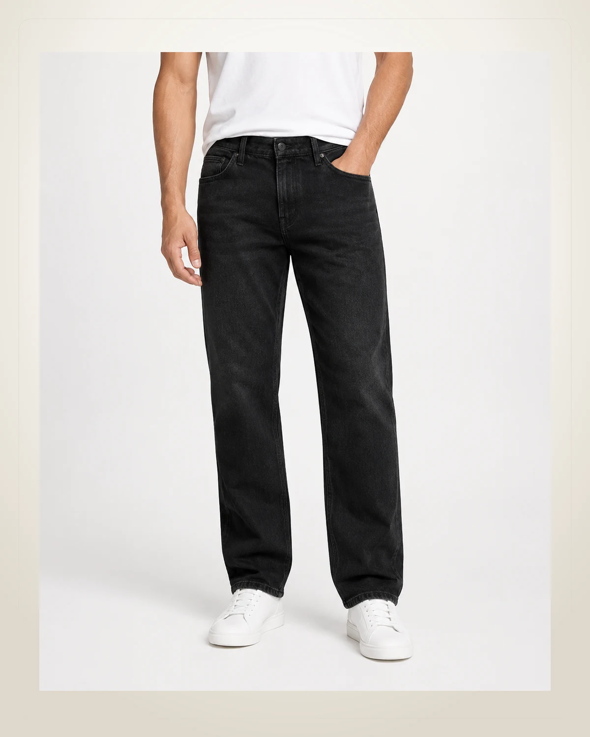 DENVOX Softline Black Relaxed Fit Jeans for Men - Mid Rise, Regular Length