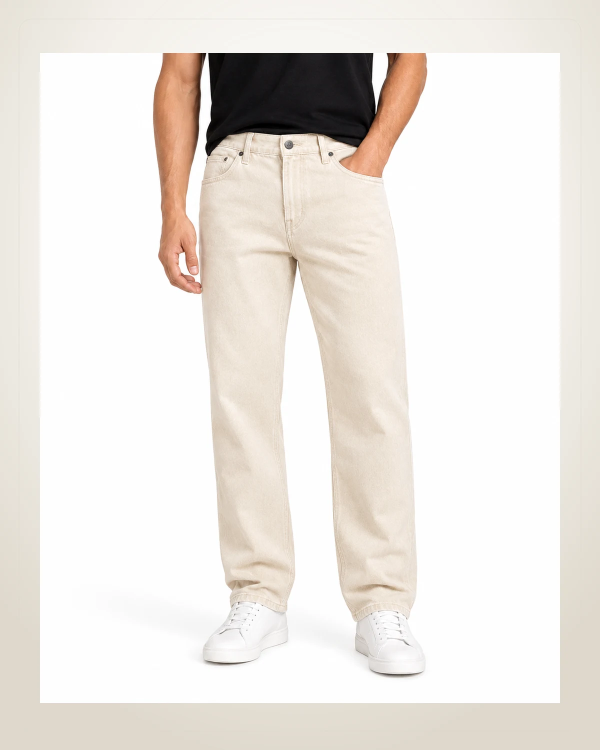 DENVOX Softline Ecru Relaxed Fit Jeans for Men - Mid Rise, Regular Length