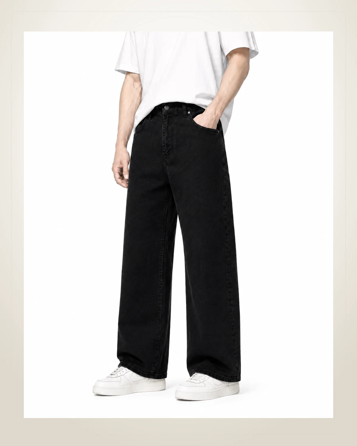 DENVOX Wide Signal Black Wide-Leg Jeans for Men - Mid Rise, Regular Length